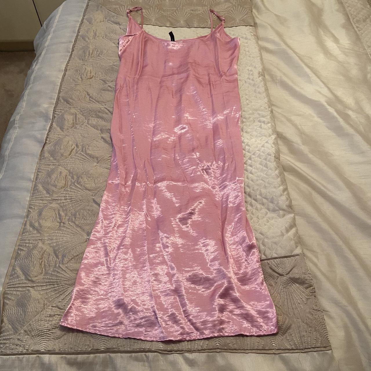 H&M pink satin slip midi dress brand new with tags... - Depop