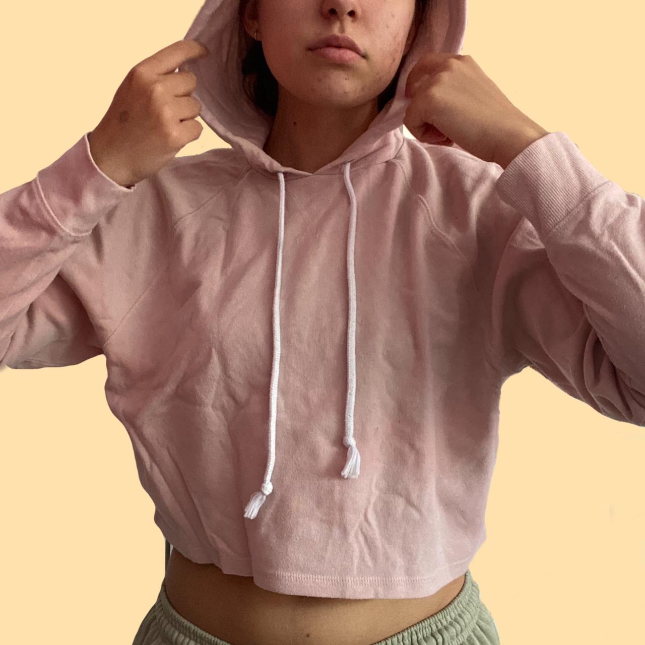 Pale Pink Drawstring H M Cropped Hoodie Super. Depop