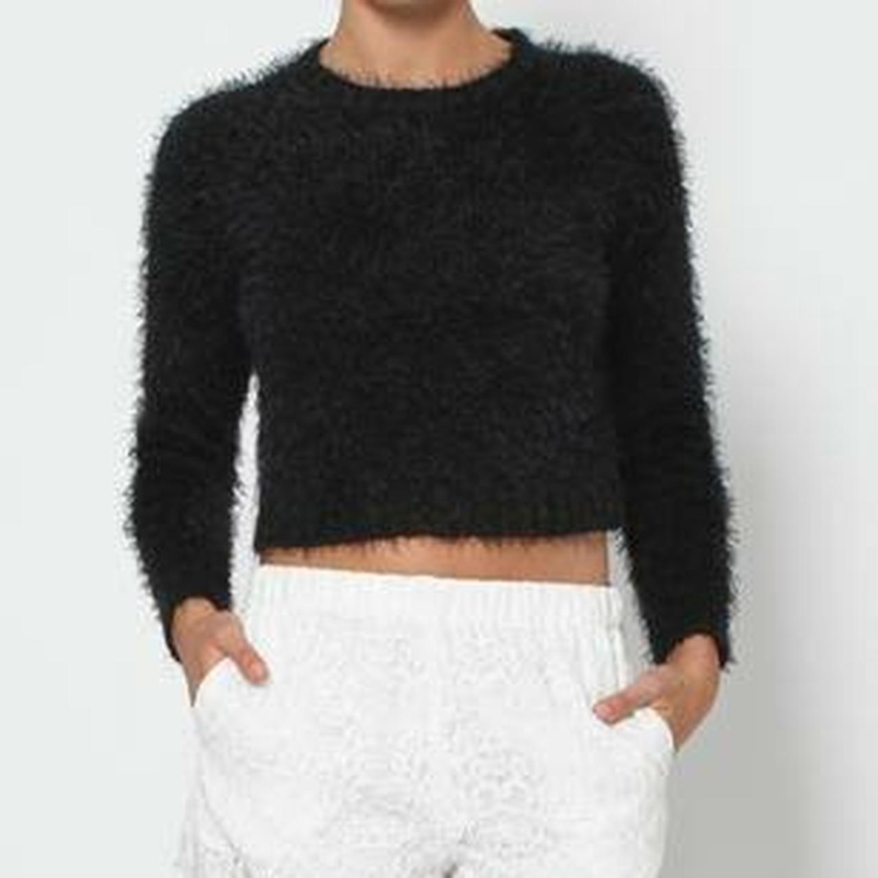 Black fluffy cropped jumper brand Alice in the Depop