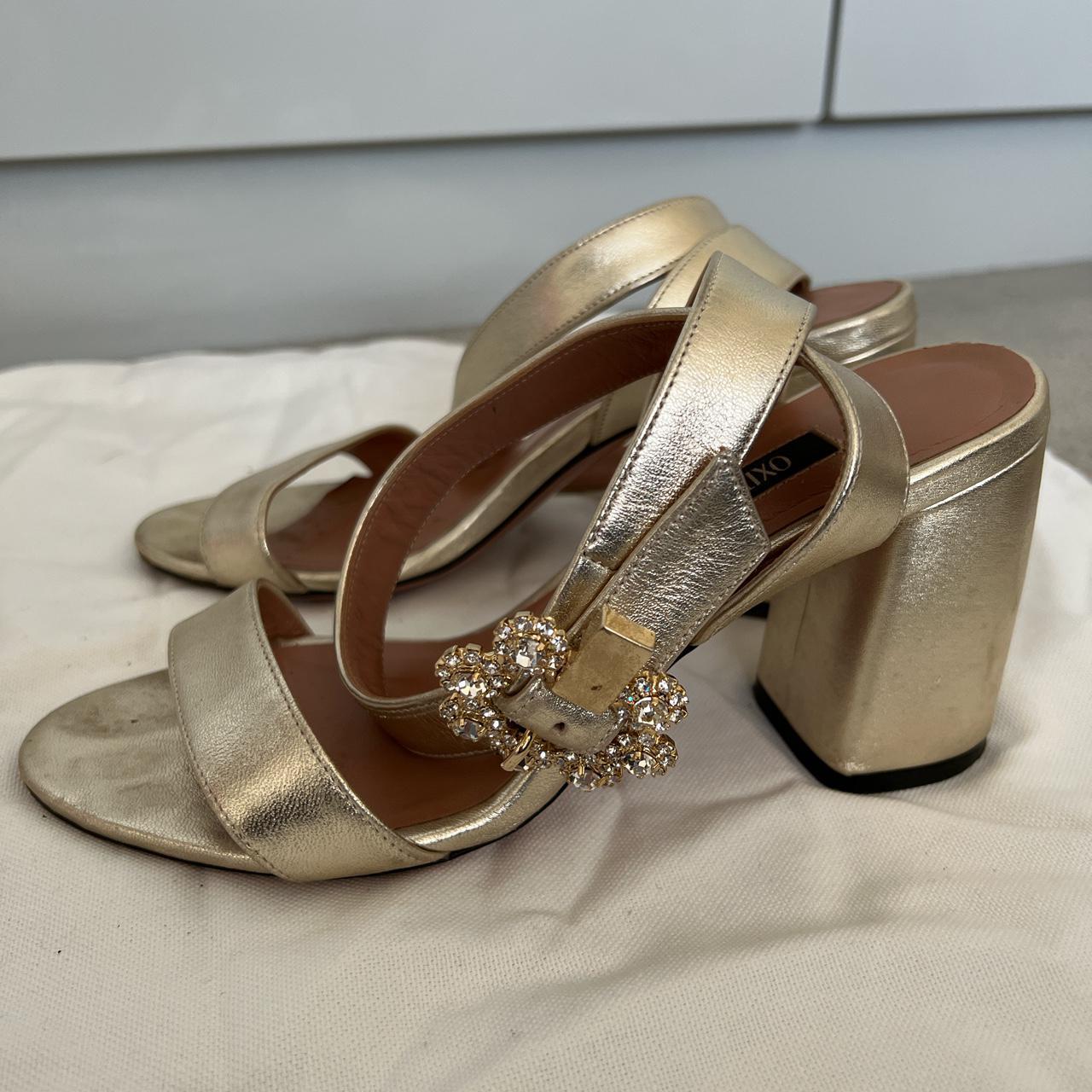 Italian gold block heel sandal size 4 small marks on... - Depop