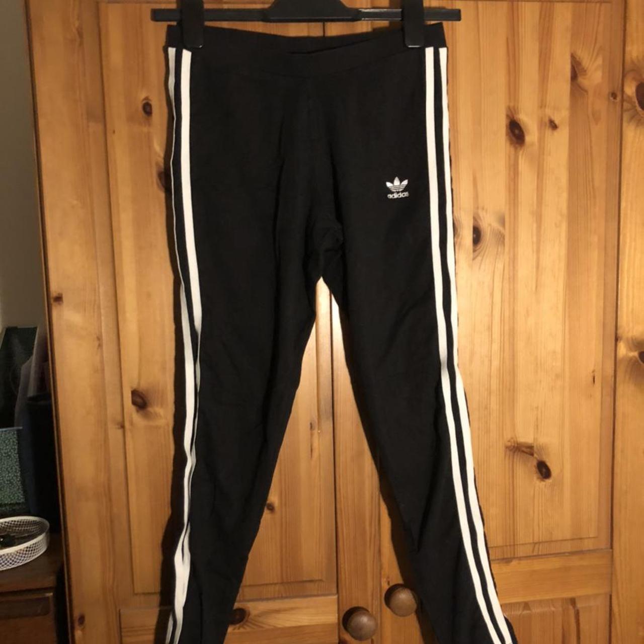 Adidas Originals Black Leggings with White 3 Stripes... - Depop