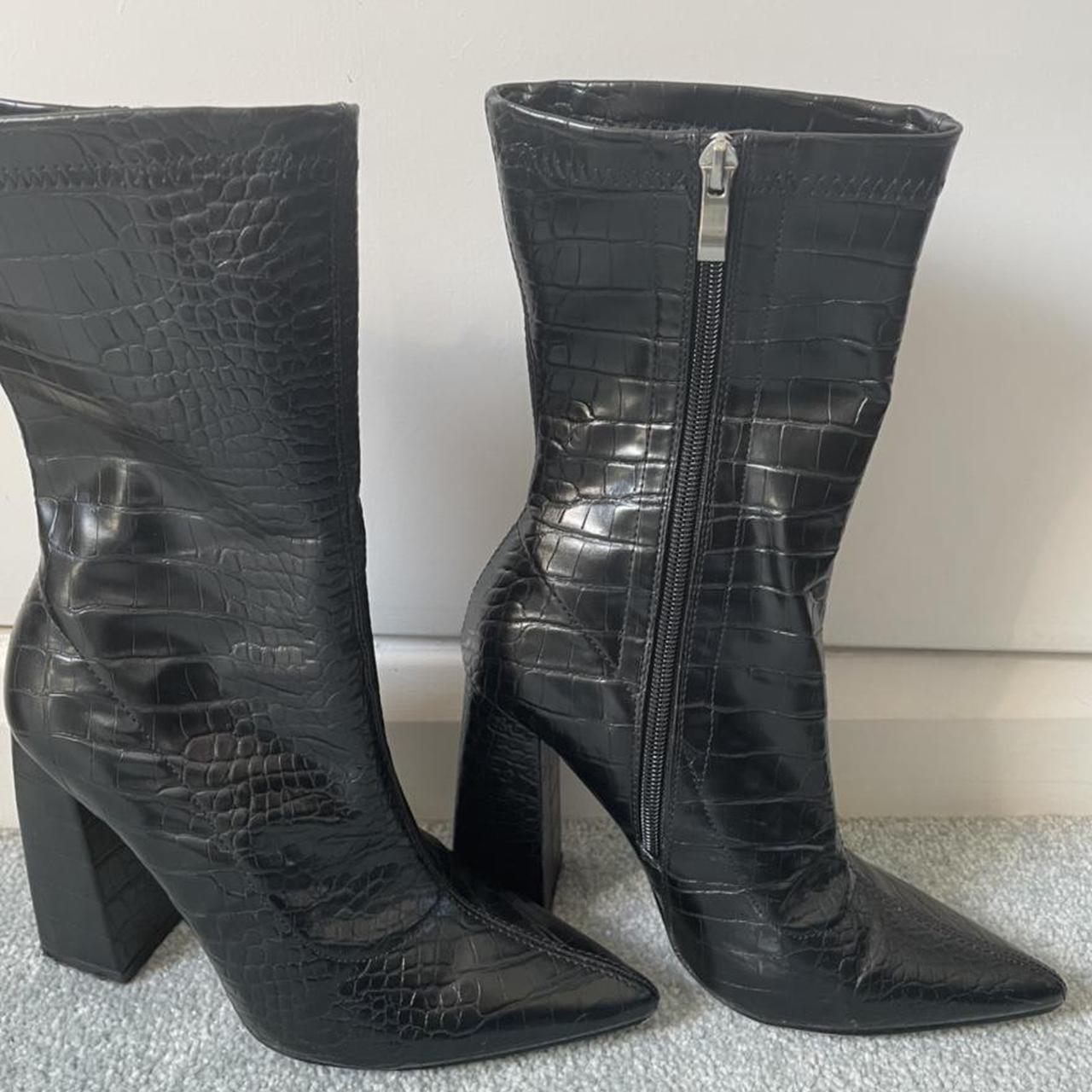 Stylish black faux snake skin boots Size uk5... - Depop