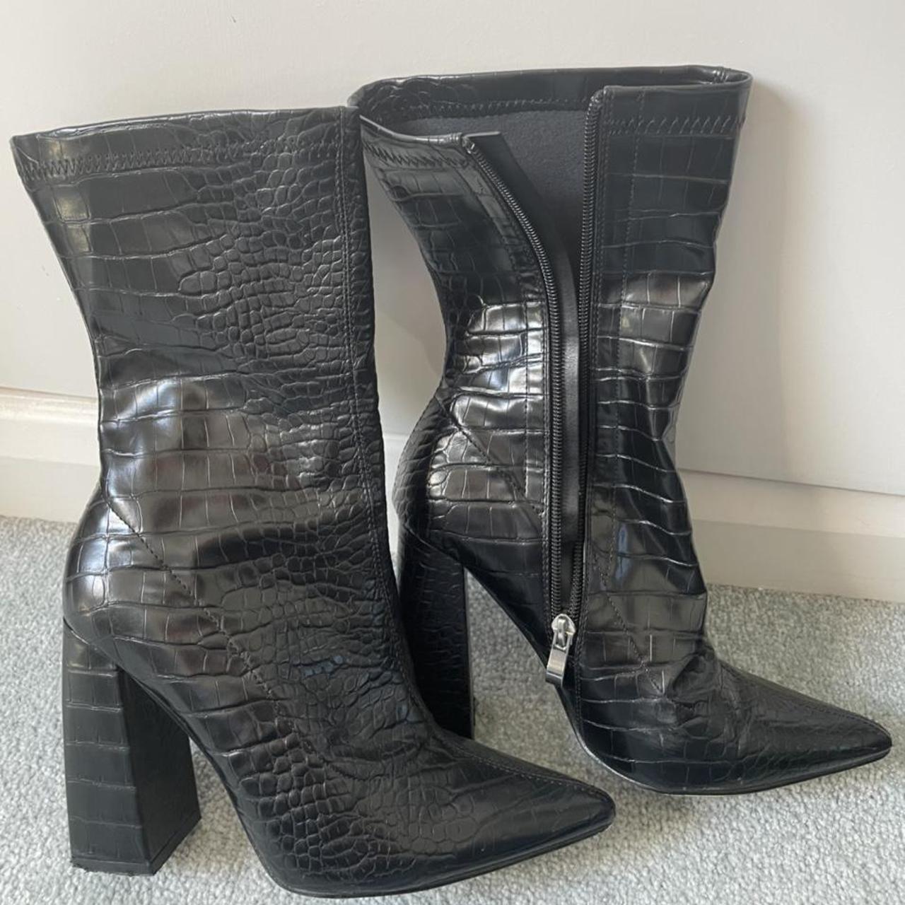 Stylish black faux snake skin boots Size uk5... - Depop