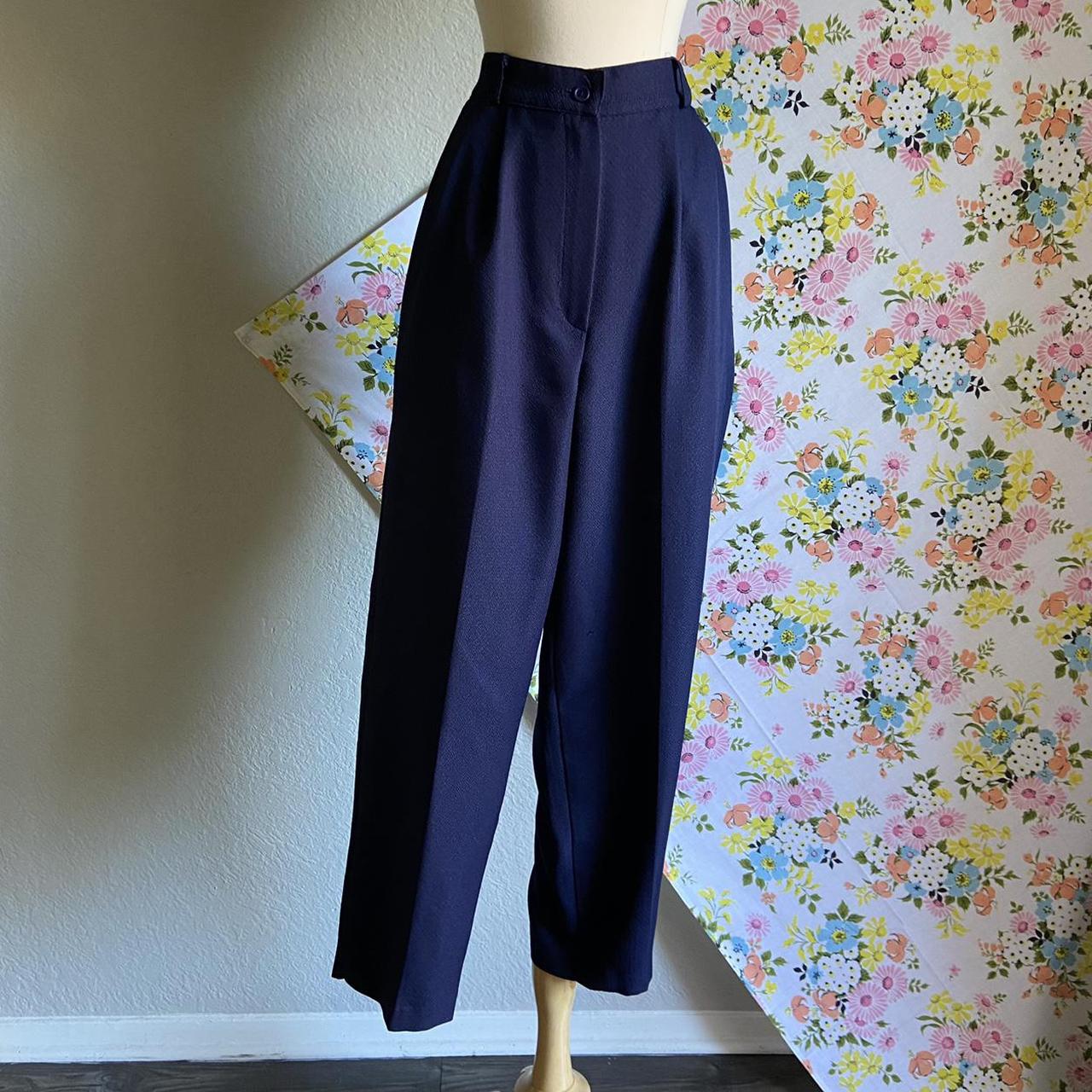 VINTAGE 80S 90S HIGH WAIST NAVY BLUE PLEATED TROUSER... - Depop