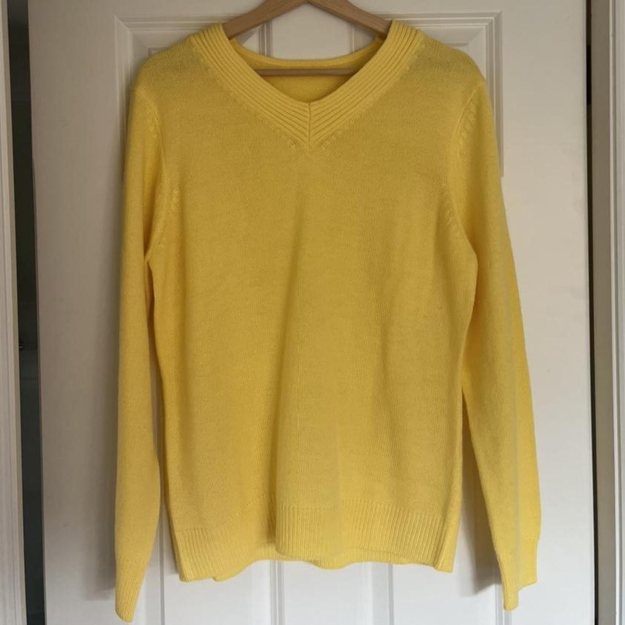 Yellow v neck jumper Size M oversized Barely... - Depop