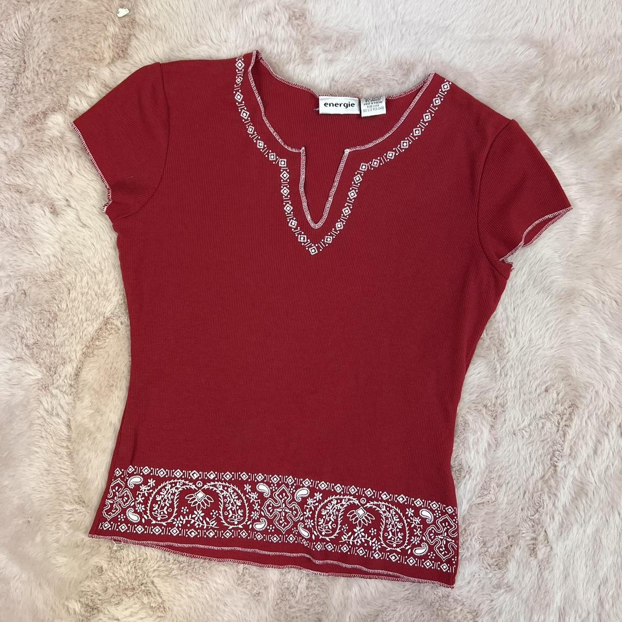 y2k 90s brand energie bandana short sleeve red top... Depop