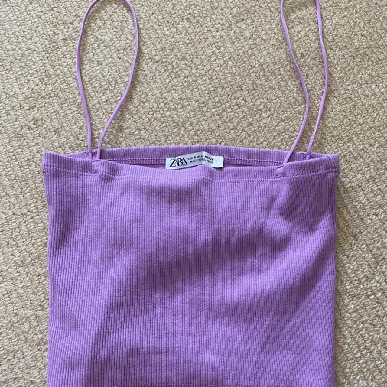 Basic zara lilac strappy ribbed crop top, never... Depop