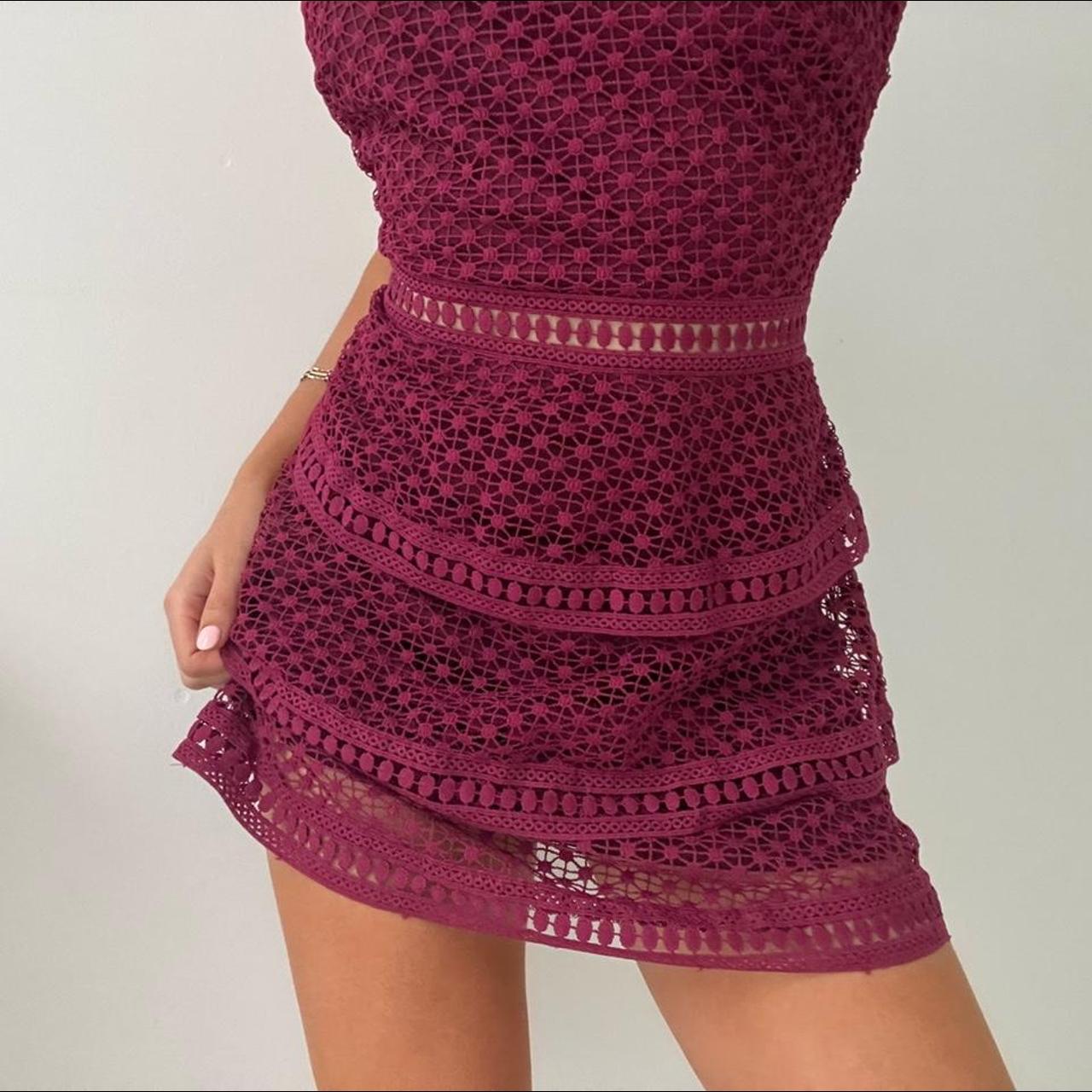 Berry lace panel tiered bodycon outlet dress