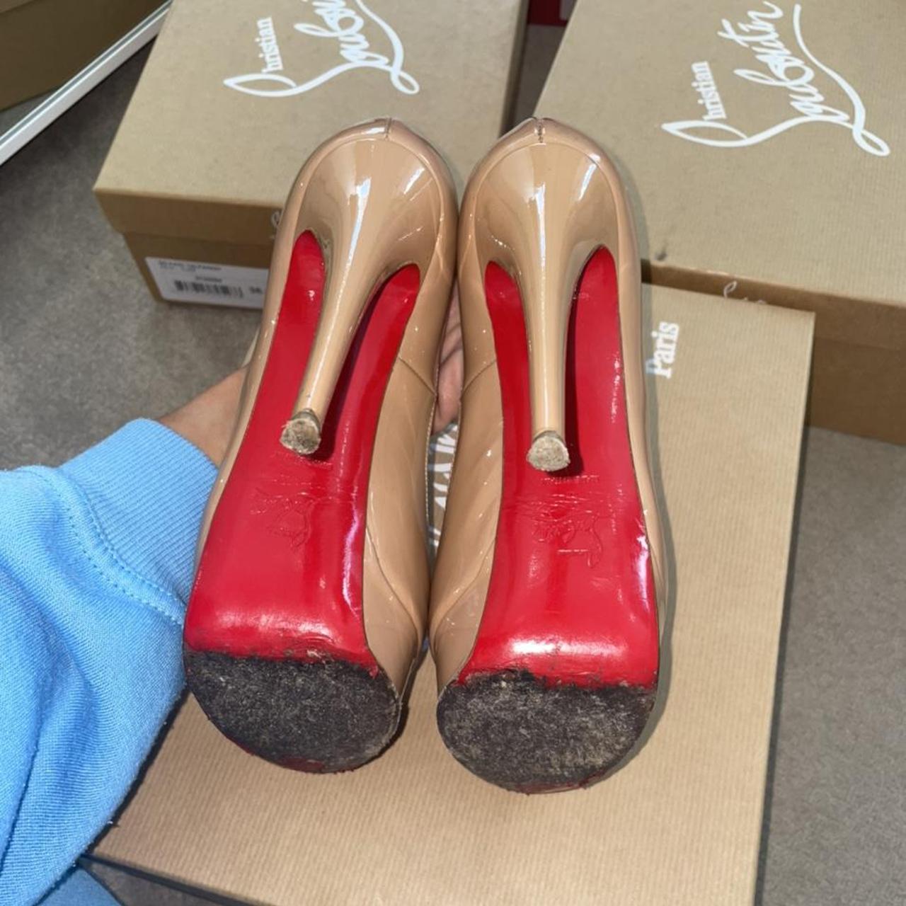 Nude Spiked Christian Louis Vuitton red bottoms used - Depop