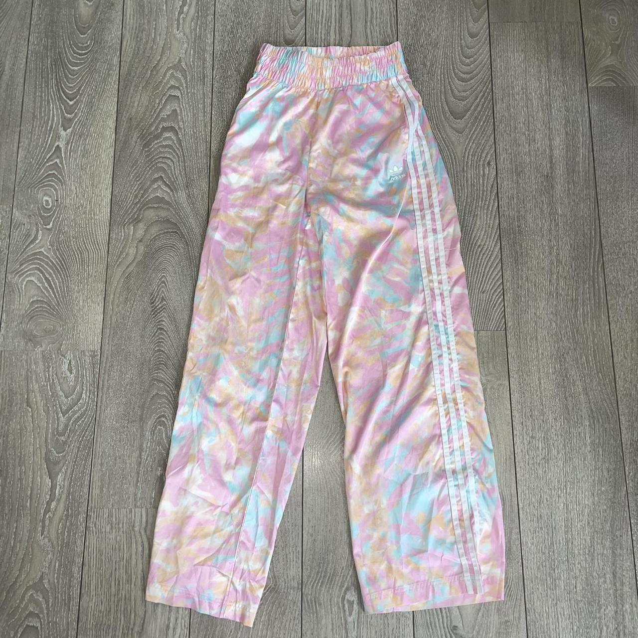 Adidas originals three stripe wide leg track pants in pink tie dye new arrivals