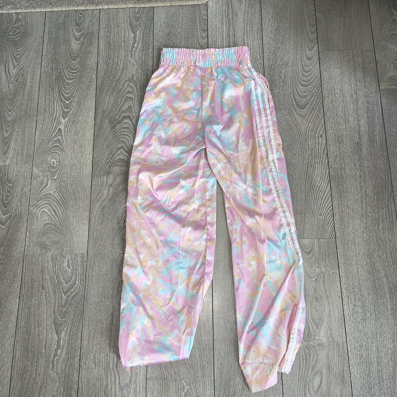 adidas originals three stripe track pants in pink tie dye