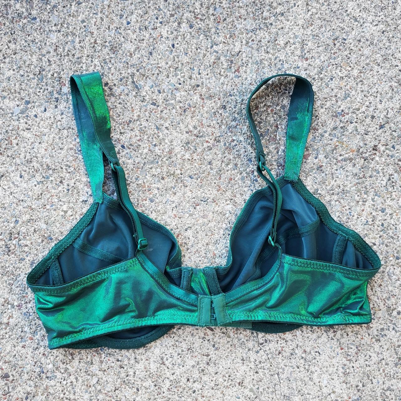 Metallic jungle green stretchy unlined bra This - Depop