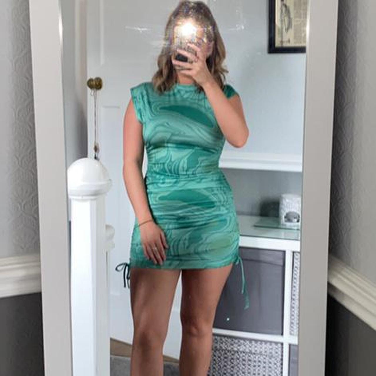 PLT green marble swirl dress Ruched detailing PLT