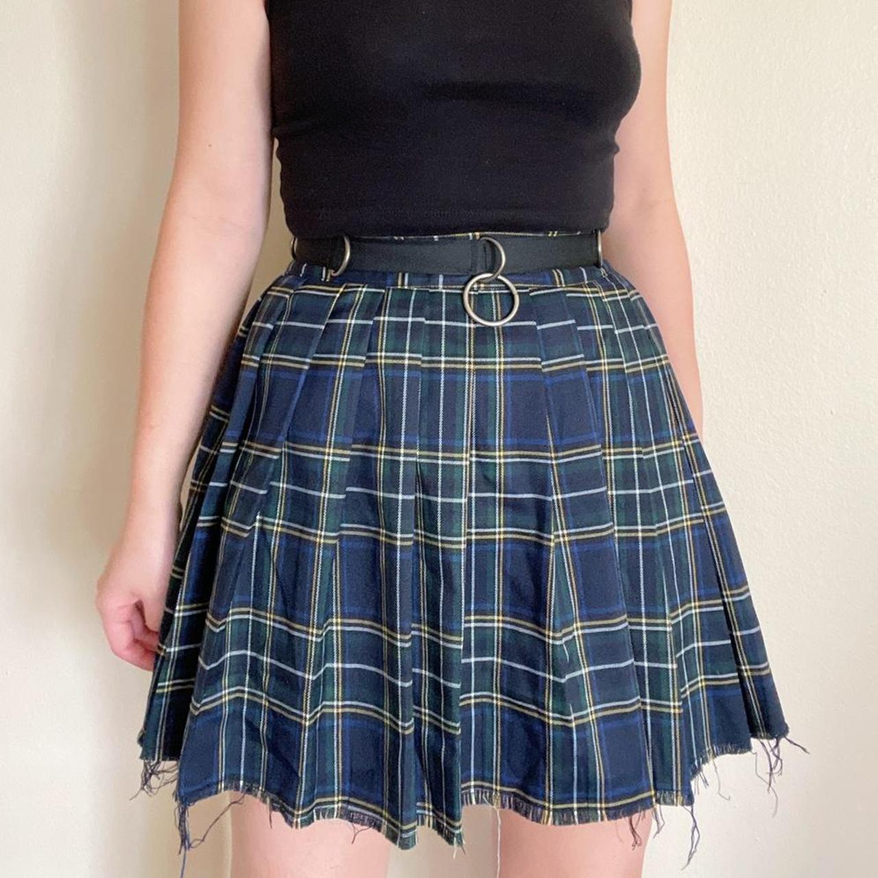 Women's green and shop blue plaid skirt