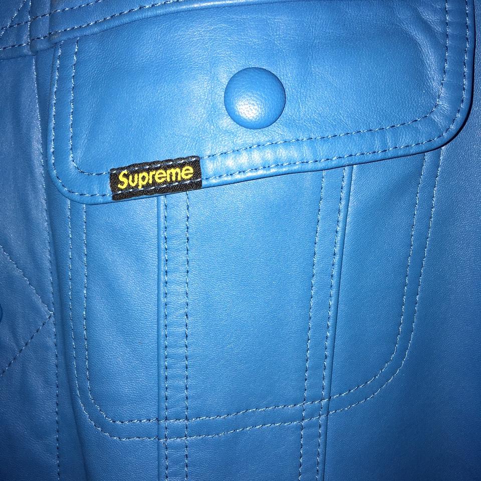 Supreme Leather trucker jacket , Genuine... - Depop