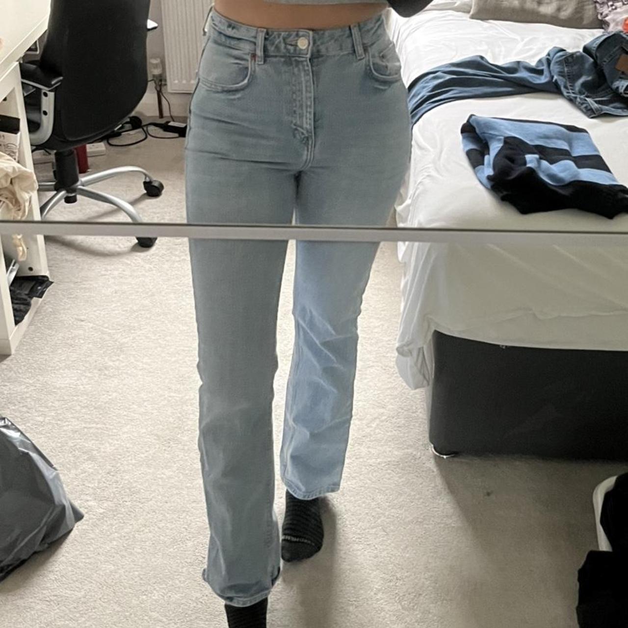 pull and bear skinny flared light blue wash jeans - Depop