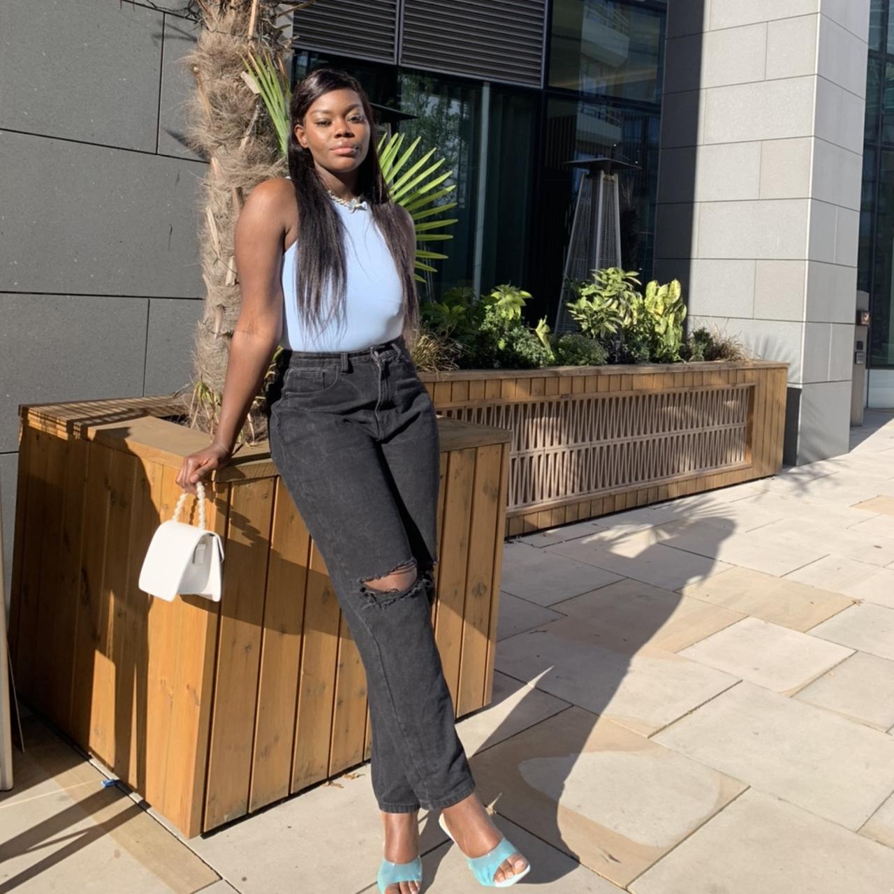 Missguided blue cake stand heel Perspex mules,