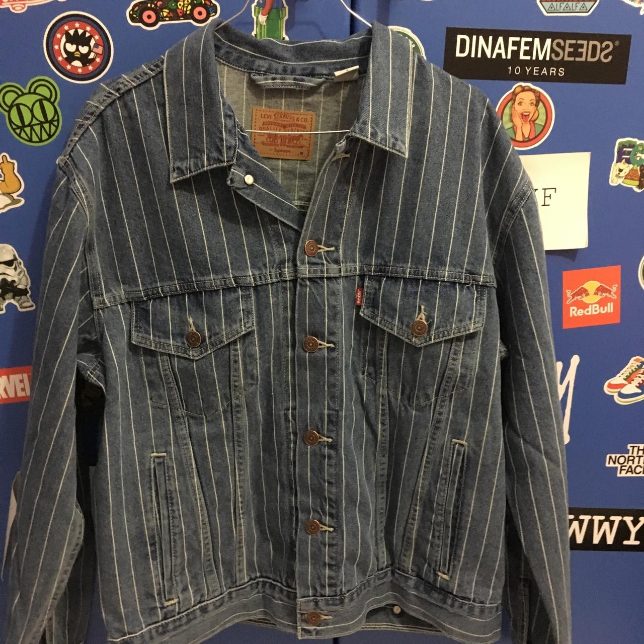 Supreme x Levi's Pinstripe Trucker Jacket colore:   Depop