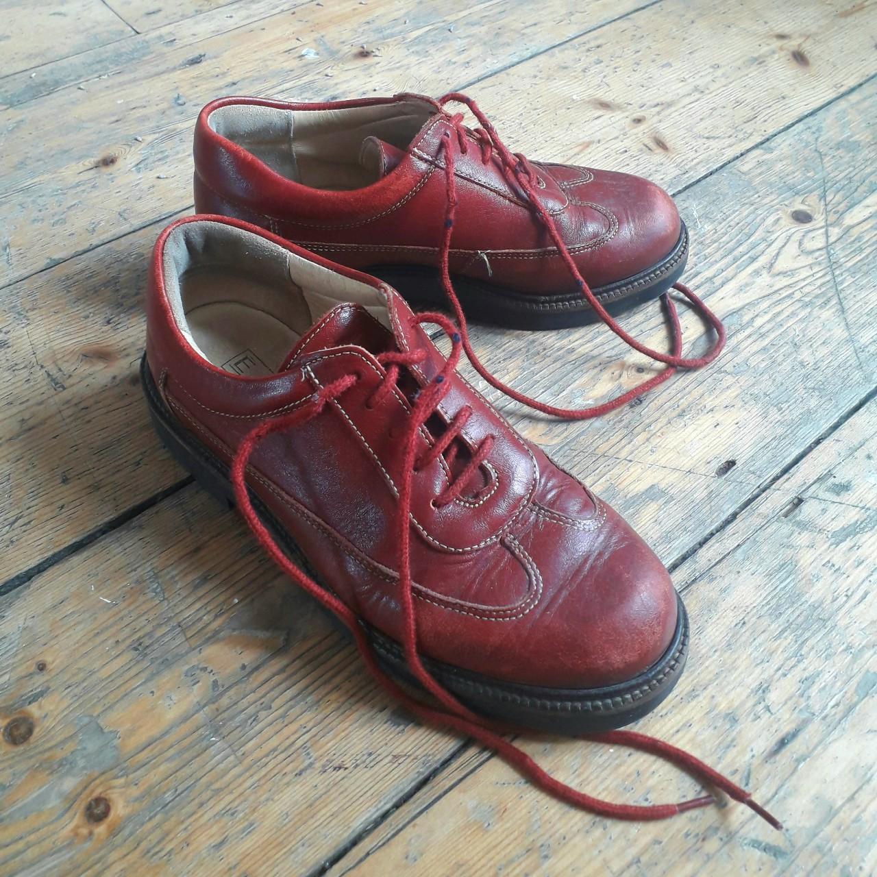 Red brogue / bowling style shoes with chunky rubber... - Depop