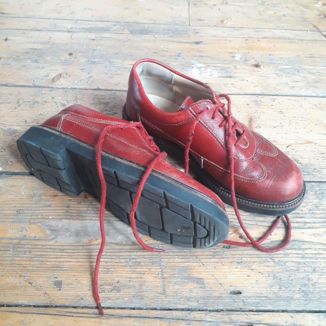 Red brogue / bowling style shoes with chunky rubber... - Depop