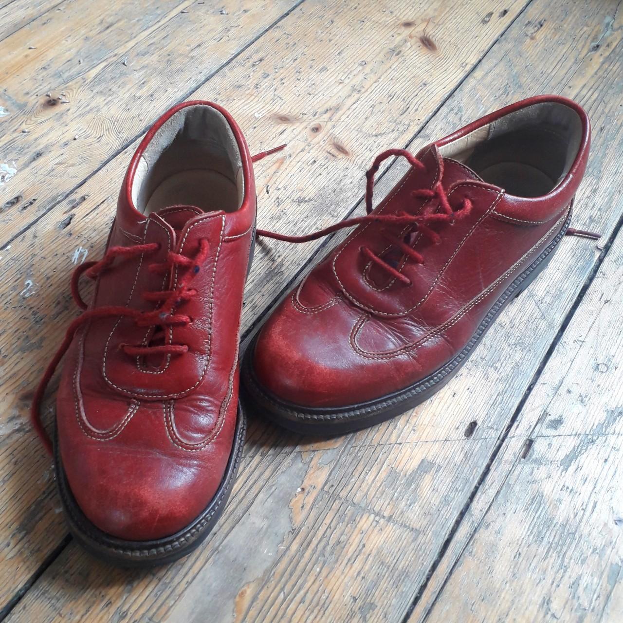 Red brogue / bowling style shoes with chunky rubber... - Depop