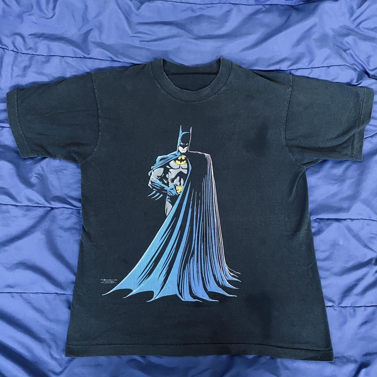 Vintage 1988 Batman black graphic t-shirt, mens size... - Depop