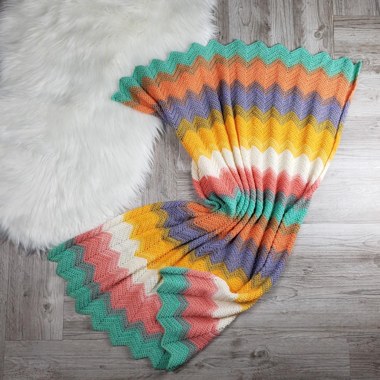 Handknit rainbow lap blanket 44" x 30" Excellent... Depop