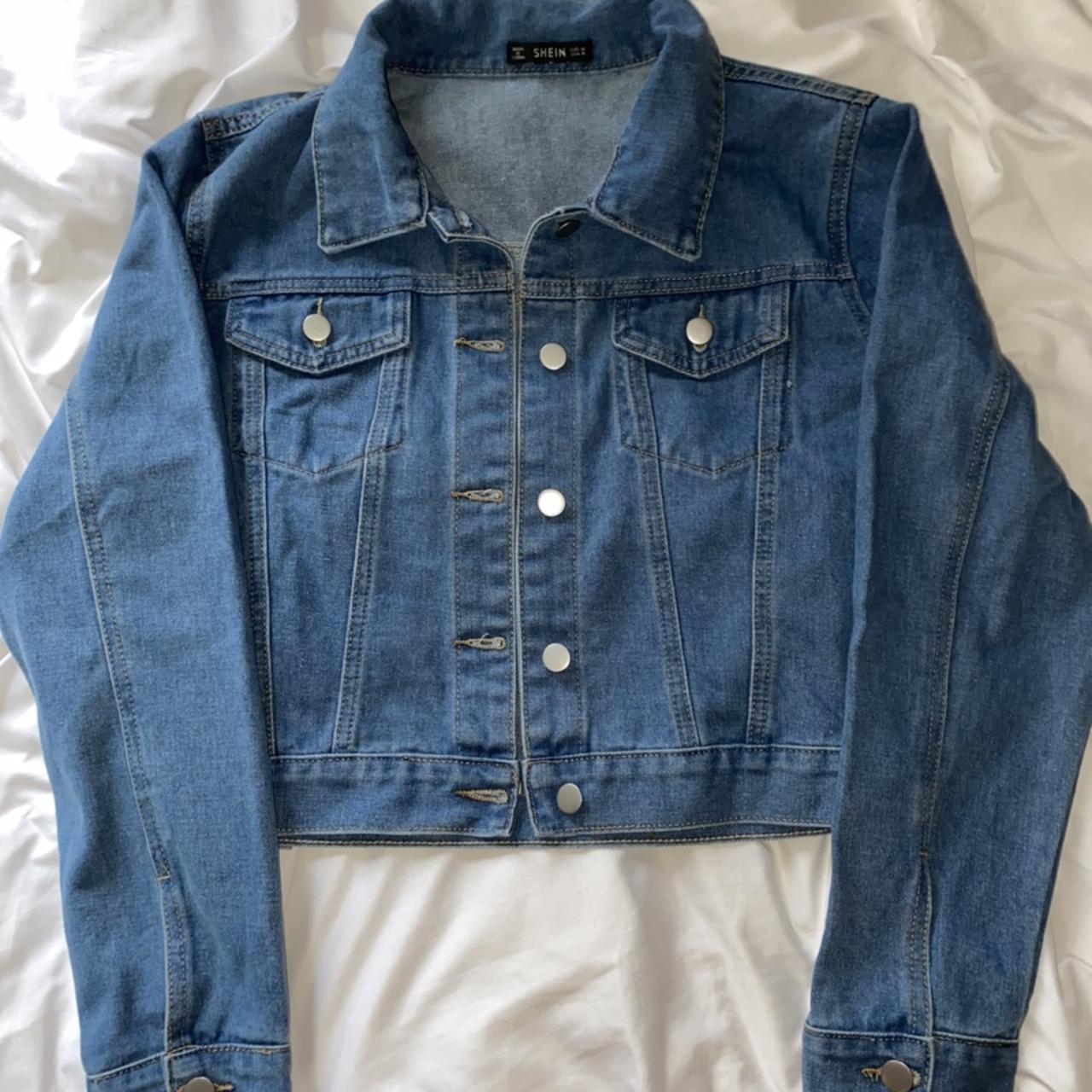 SHEIN cropped denim jacket • never worn & brand... - Depop