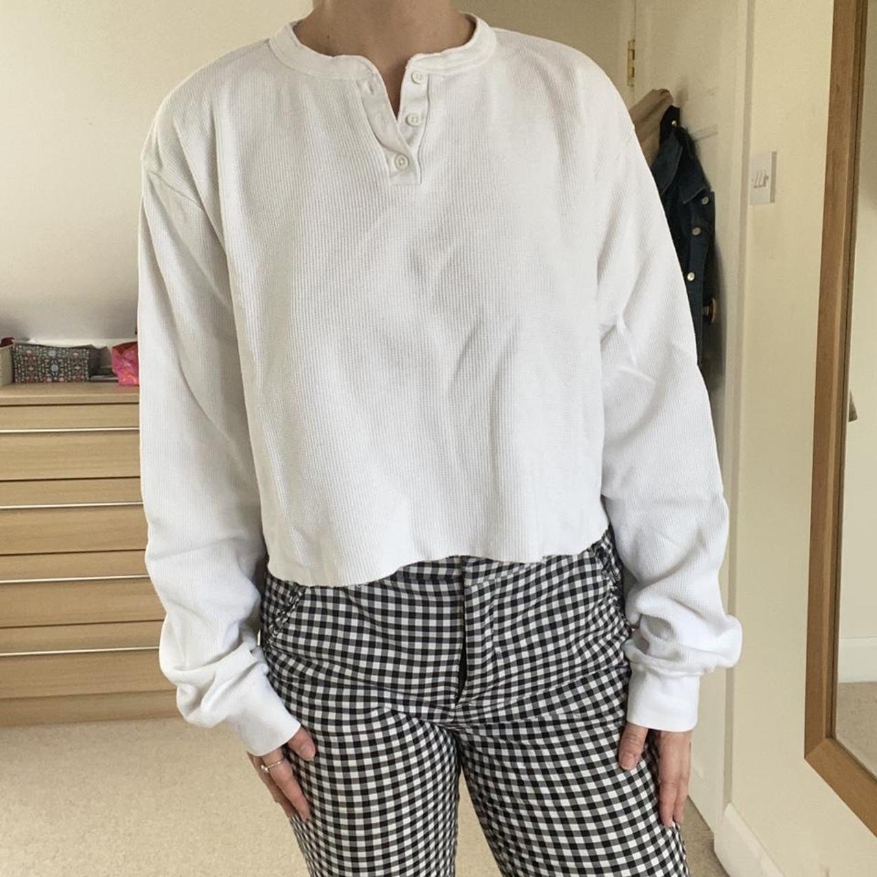 Brandy Melville white long sleeve top with collar.... Depop