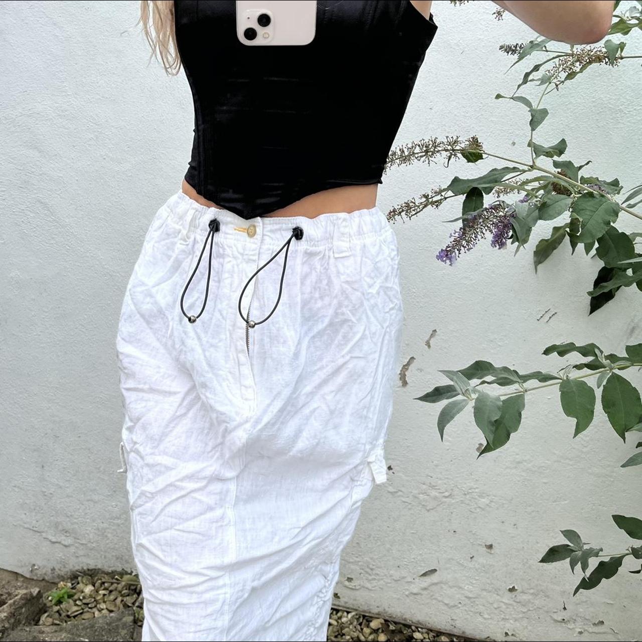 Vintage white linen cargo maxi skirt Stretchy waist... - Depop