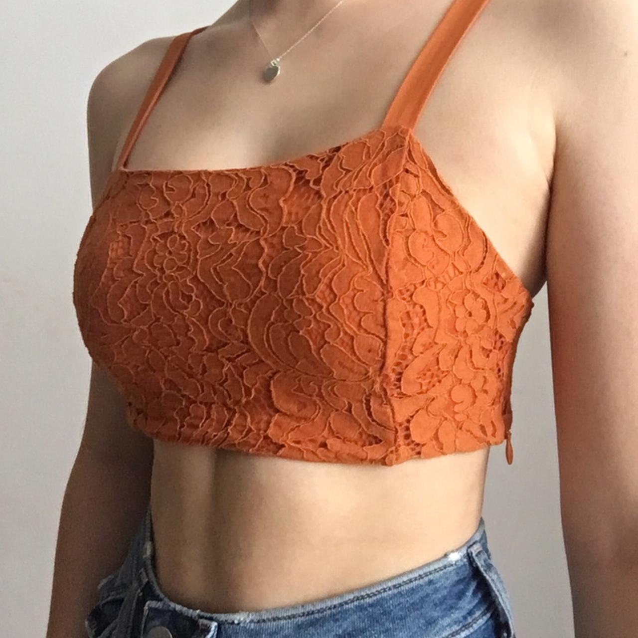 Zara Orange lace bralette top Size S so would fit - Depop