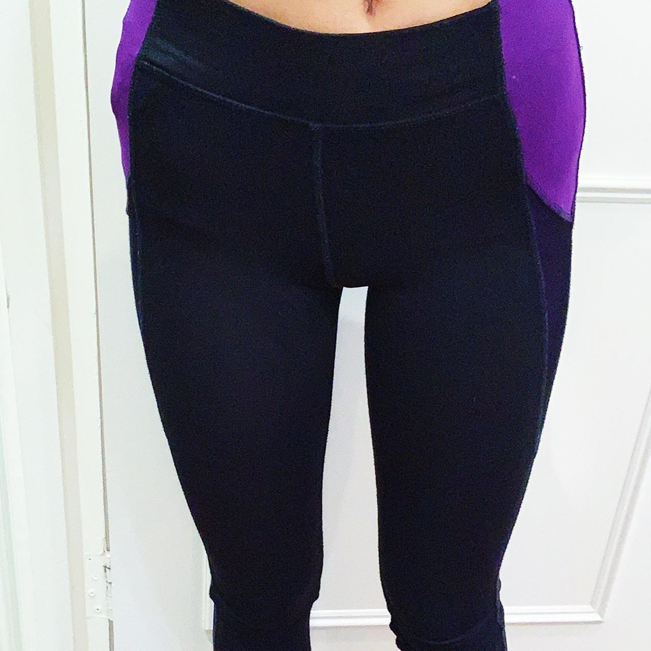 Oysho black and purple high-waisted sporty leggings! - Depop