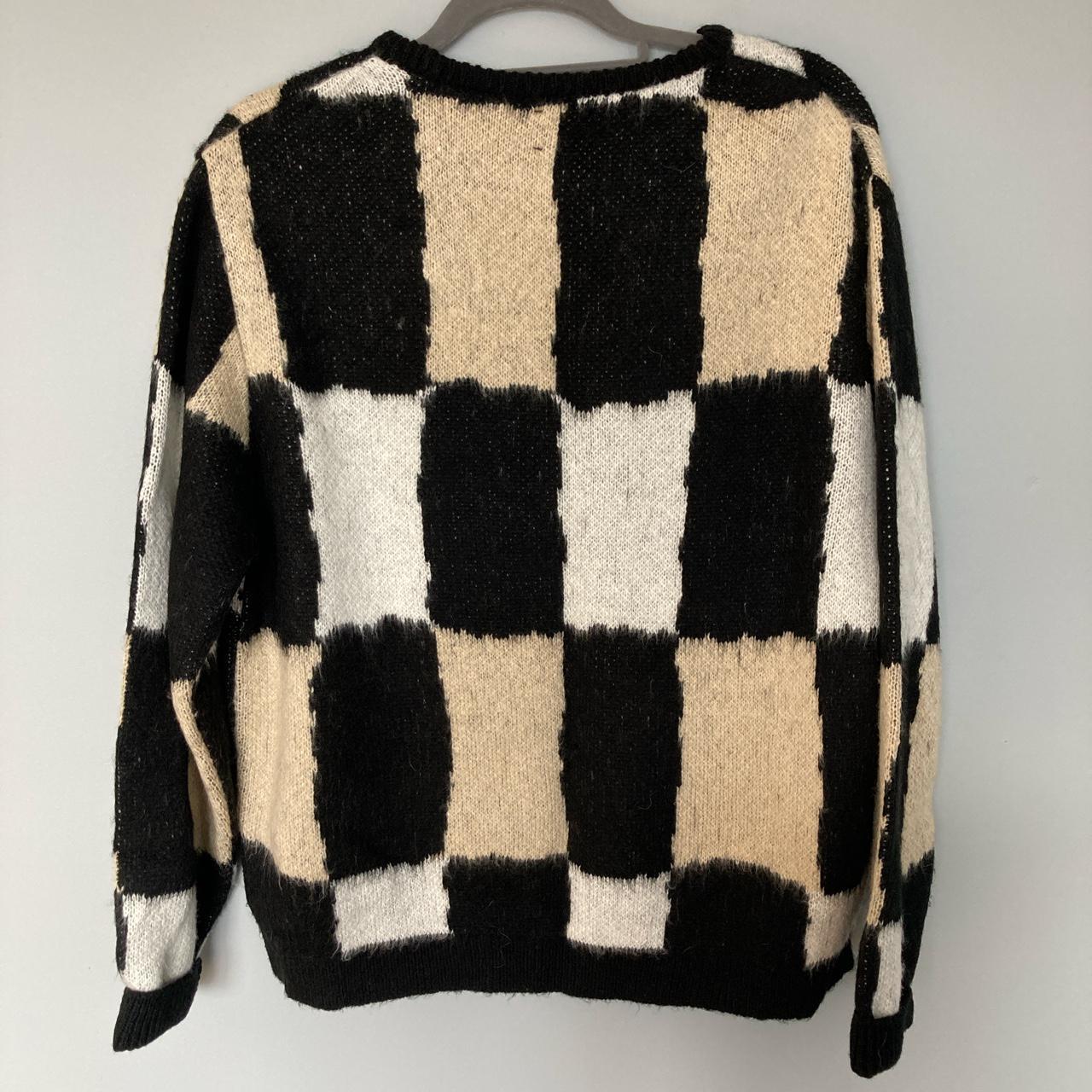 Oversized checkerboard knit sweater. So cozy and... - Depop