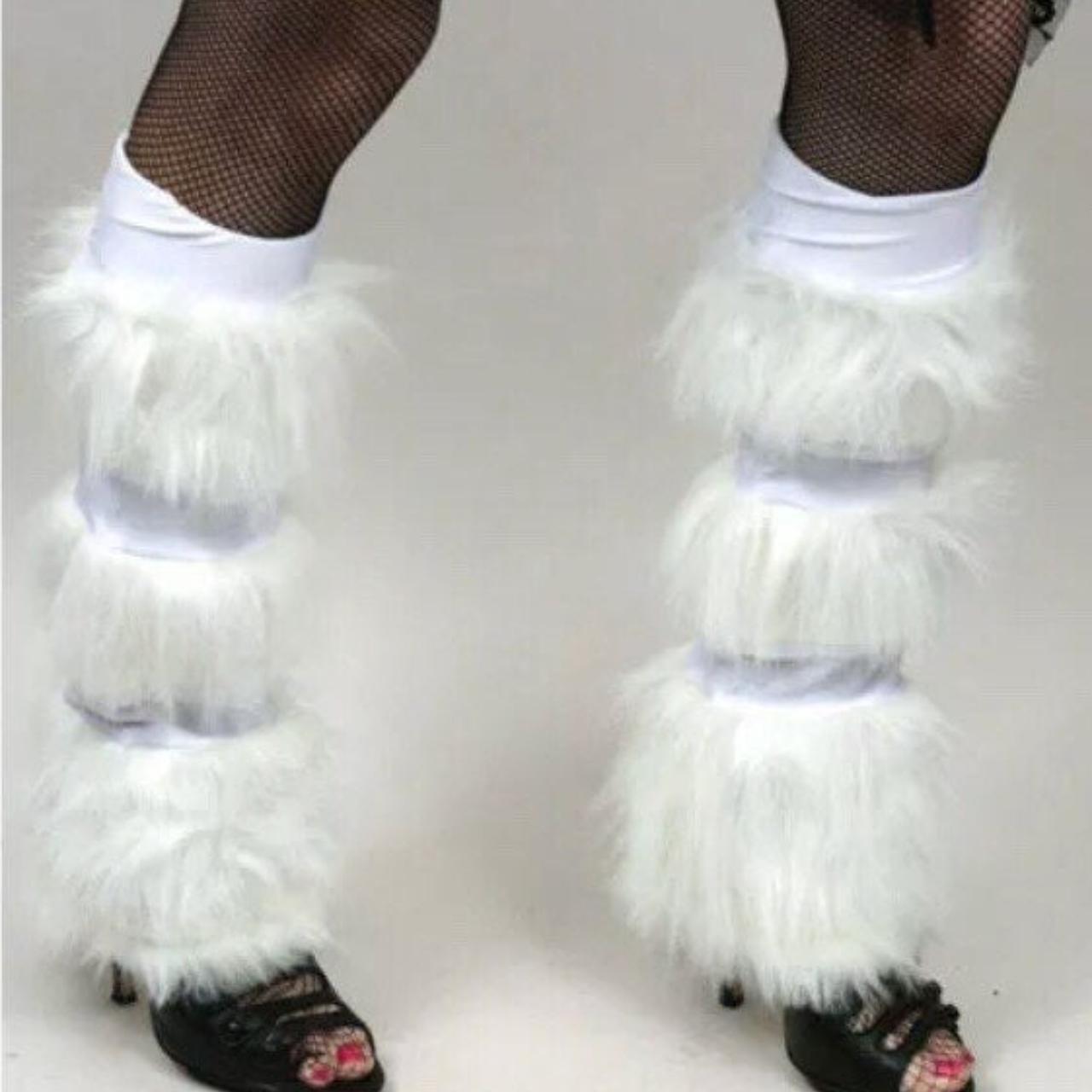 White Fuzzy Leg Warmers Fur Boot Cuffs Raver Furries... Depop