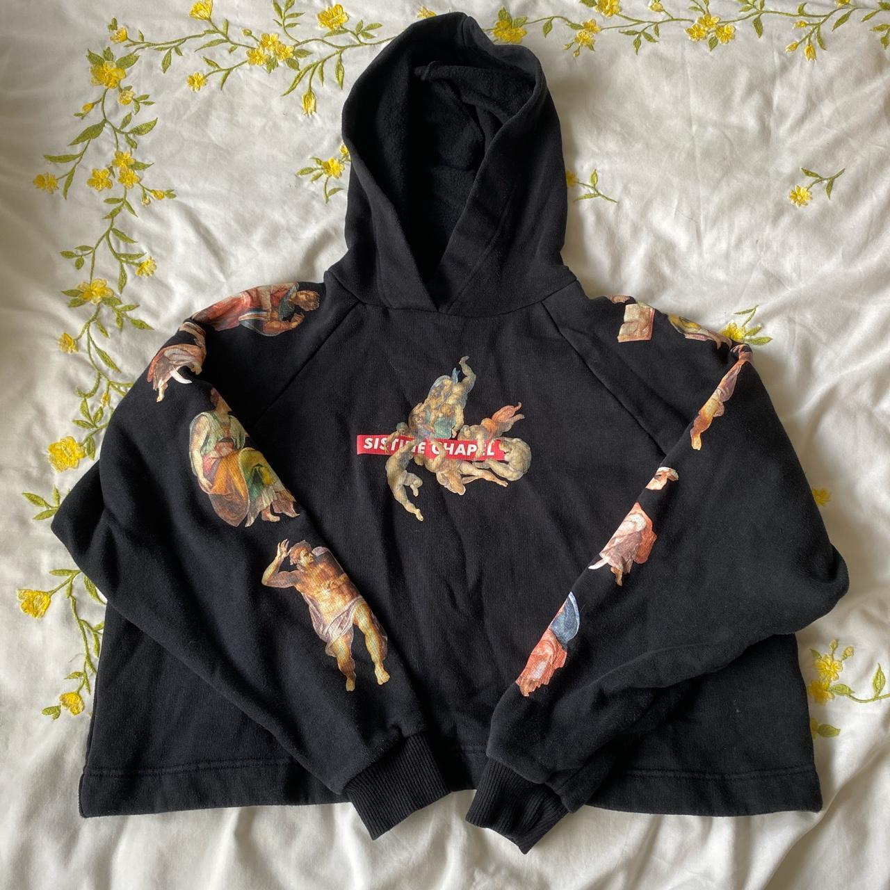 Black Sistine Chapel cherub cropped hoodie Size S... - Depop