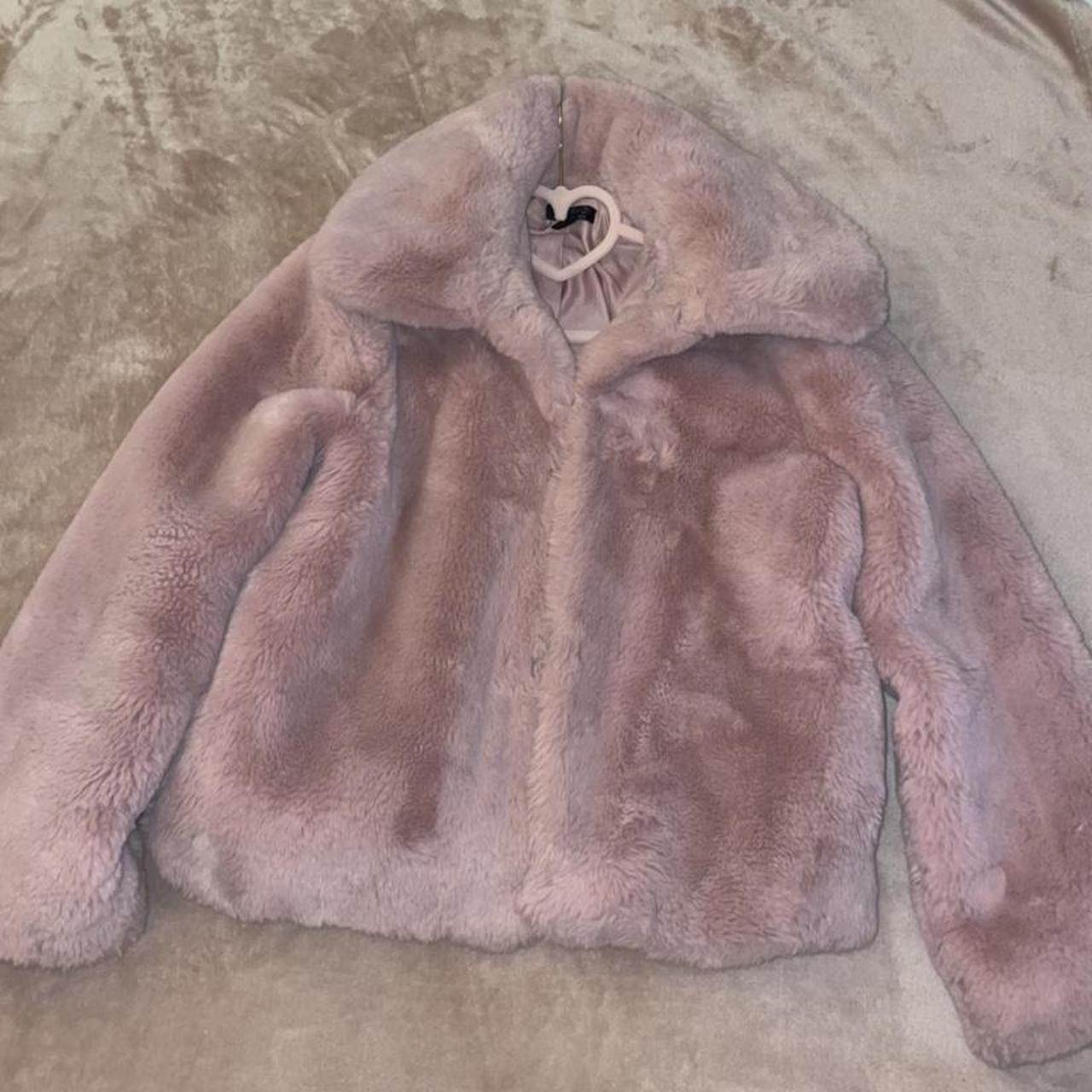 Pink fur coat, size 10 in perfect condition,... Depop