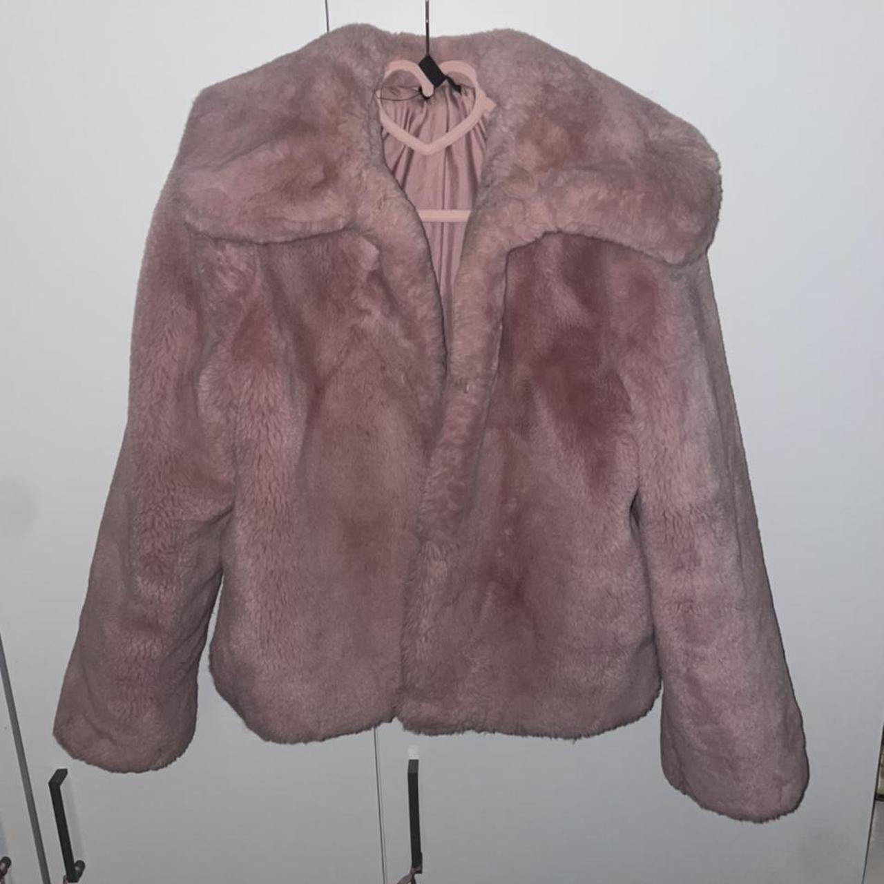Pink fur coat, size 10 in perfect condition,... Depop