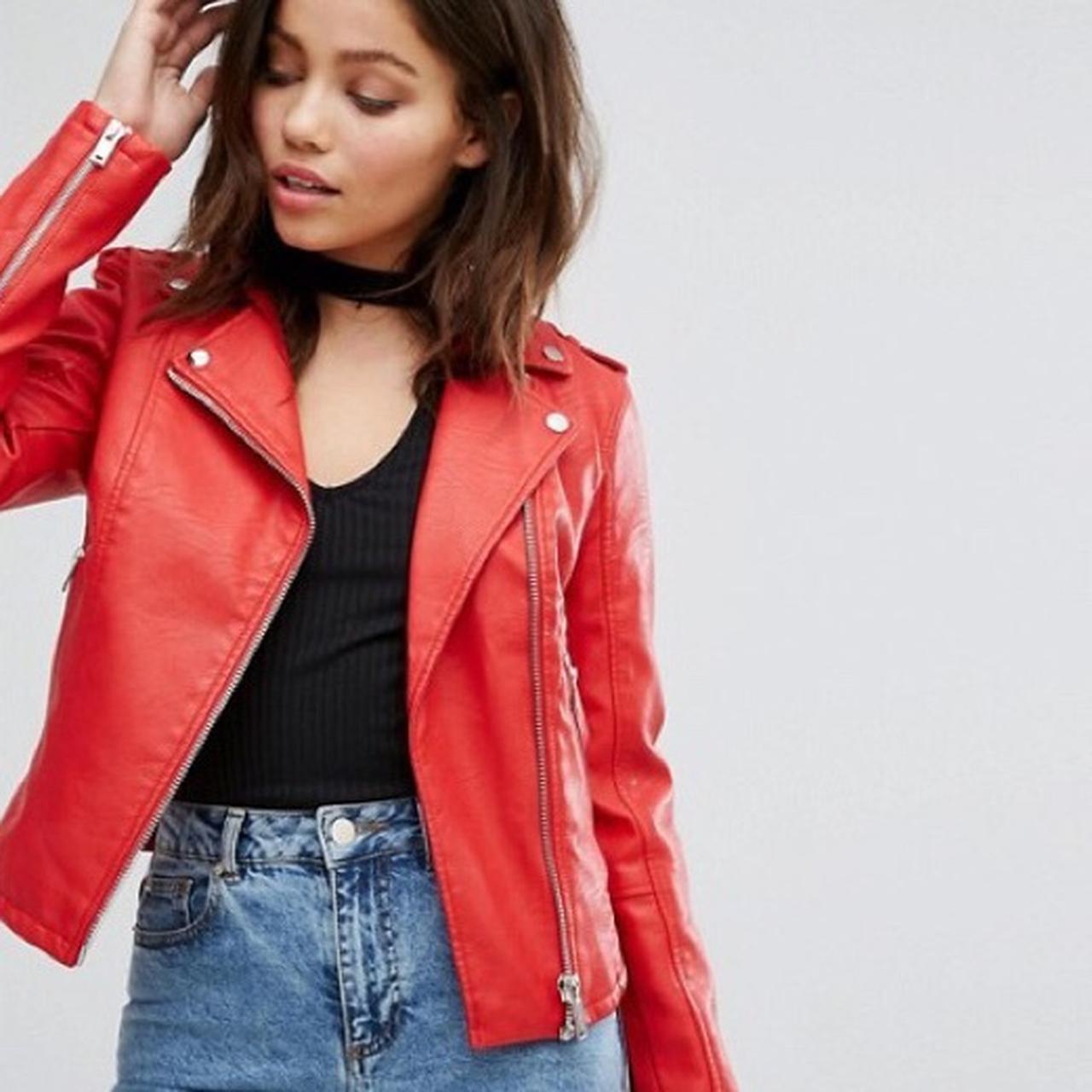 Miss Selfridge Red Leather Jacket - Depop