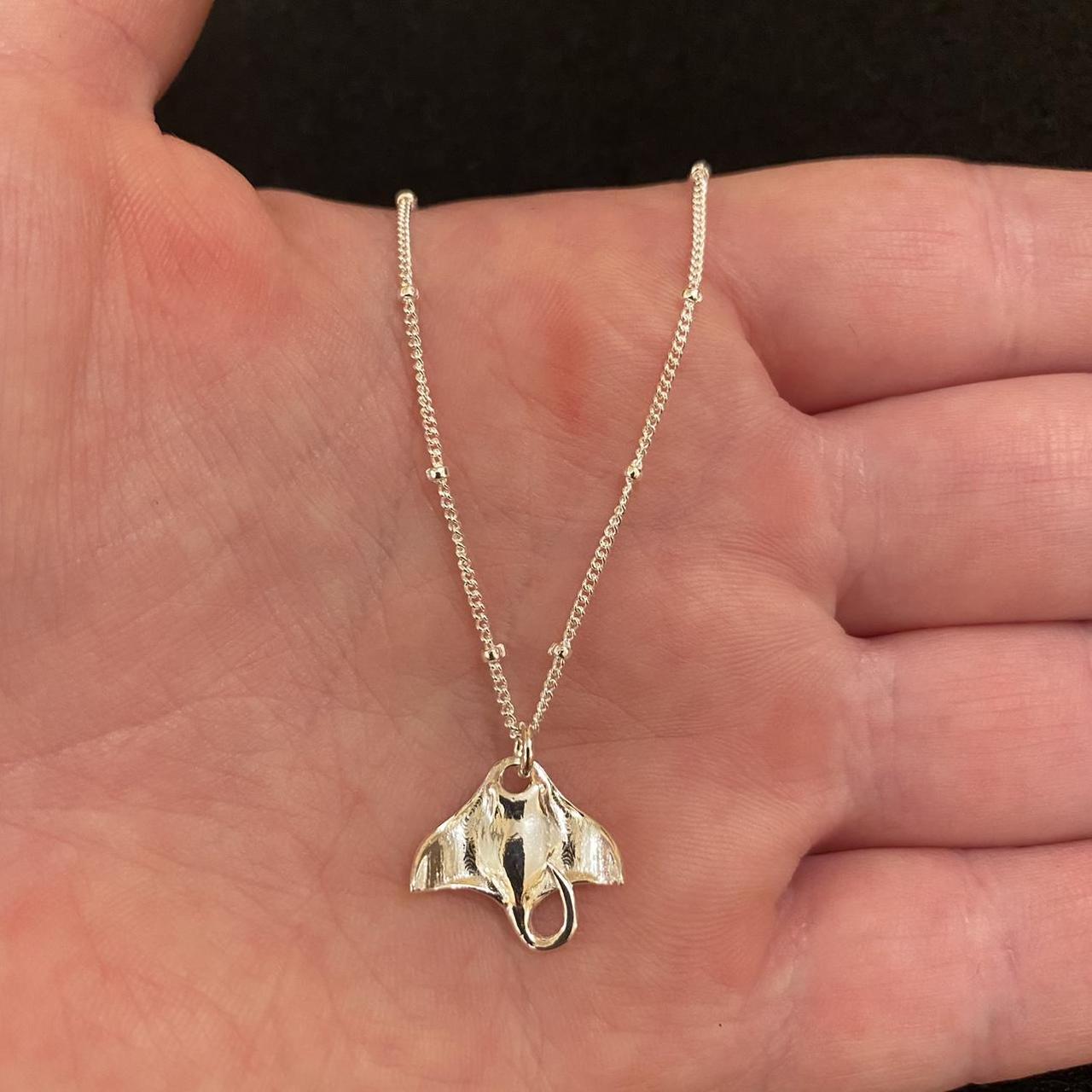 Sterling silver chain necklace with manta ray... Depop