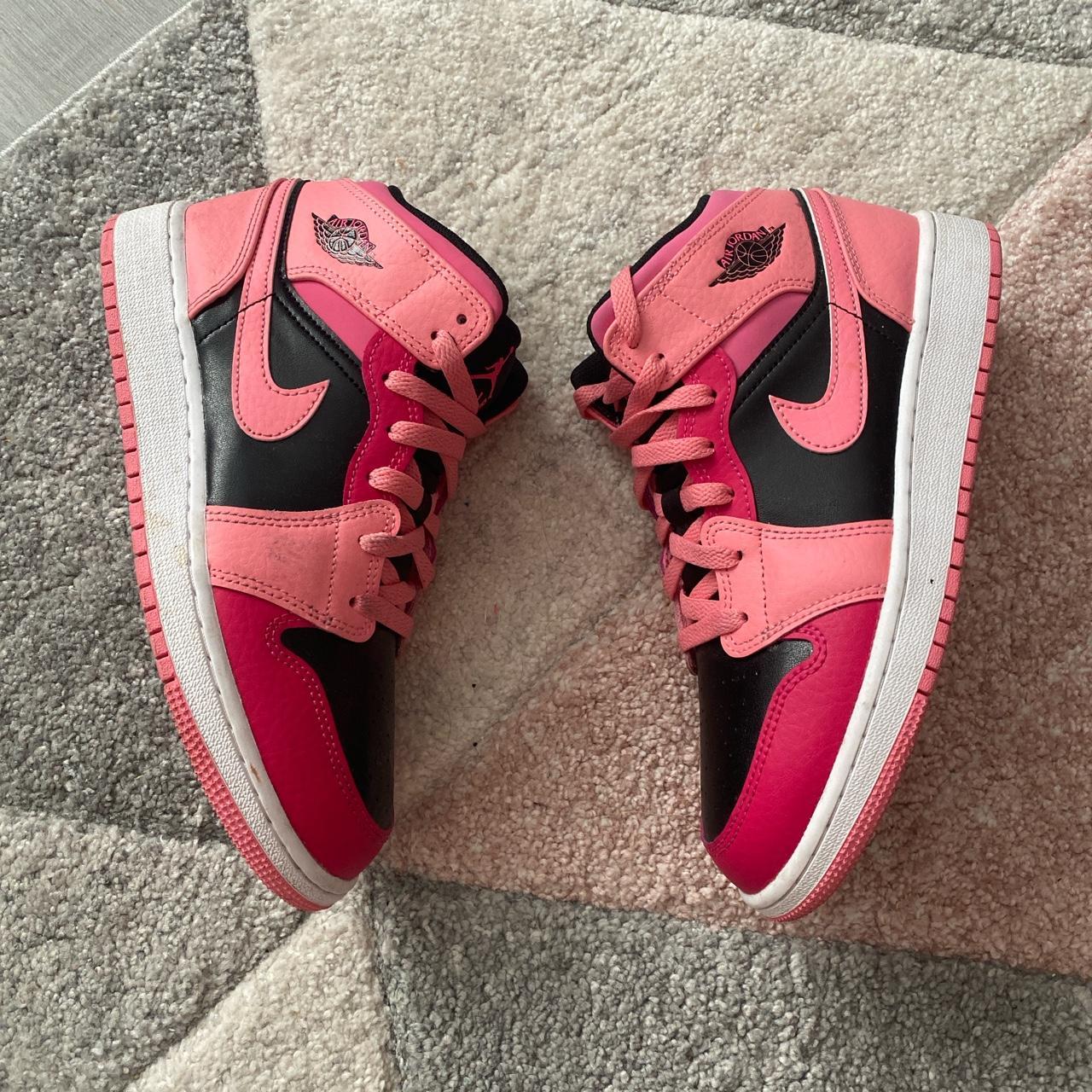 Pink Jordan 1 mid trainers only worn a few times in... - Depop