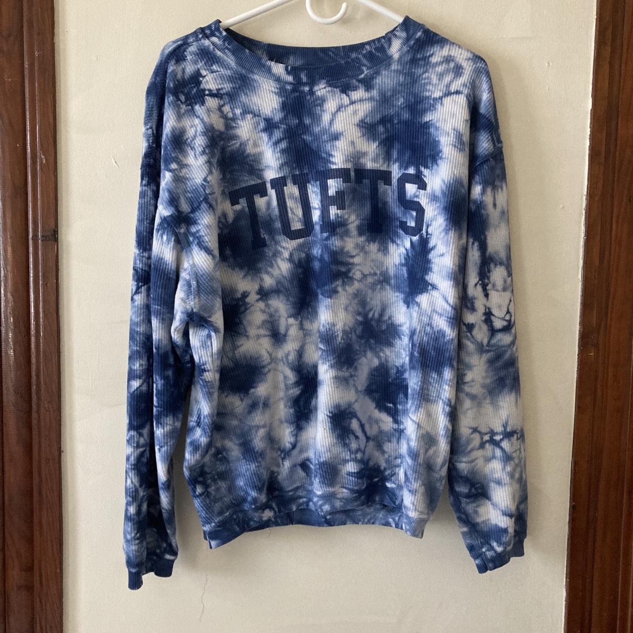 Blue tie dye Tufts University pullover sweatshirt!... - Depop