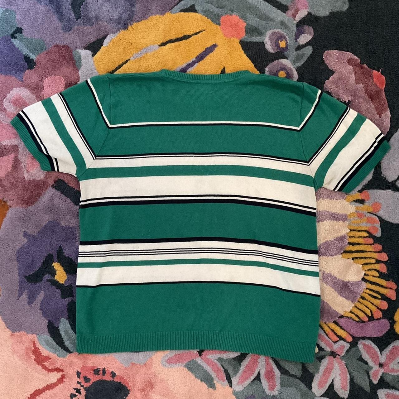 Green and white striped shirt. Soft knit material.... - Depop