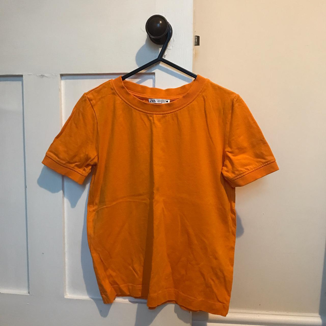 Zara bright orange T-shirt Size S | Worn once |... - Depop