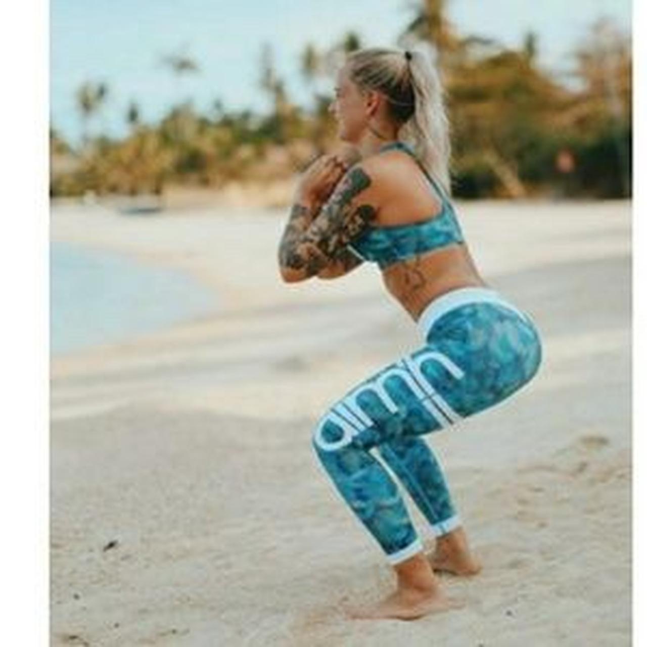 Aim'n Bluebird patterned stripe tights/gym leggings. - Depop