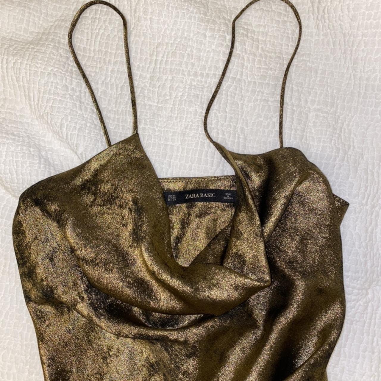 Zara Women's Gold Dress Depop