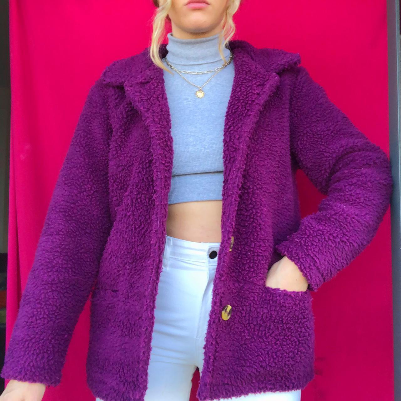 90s purple teddy fleece coat 🔥 teddy fleece fluffy... - Depop