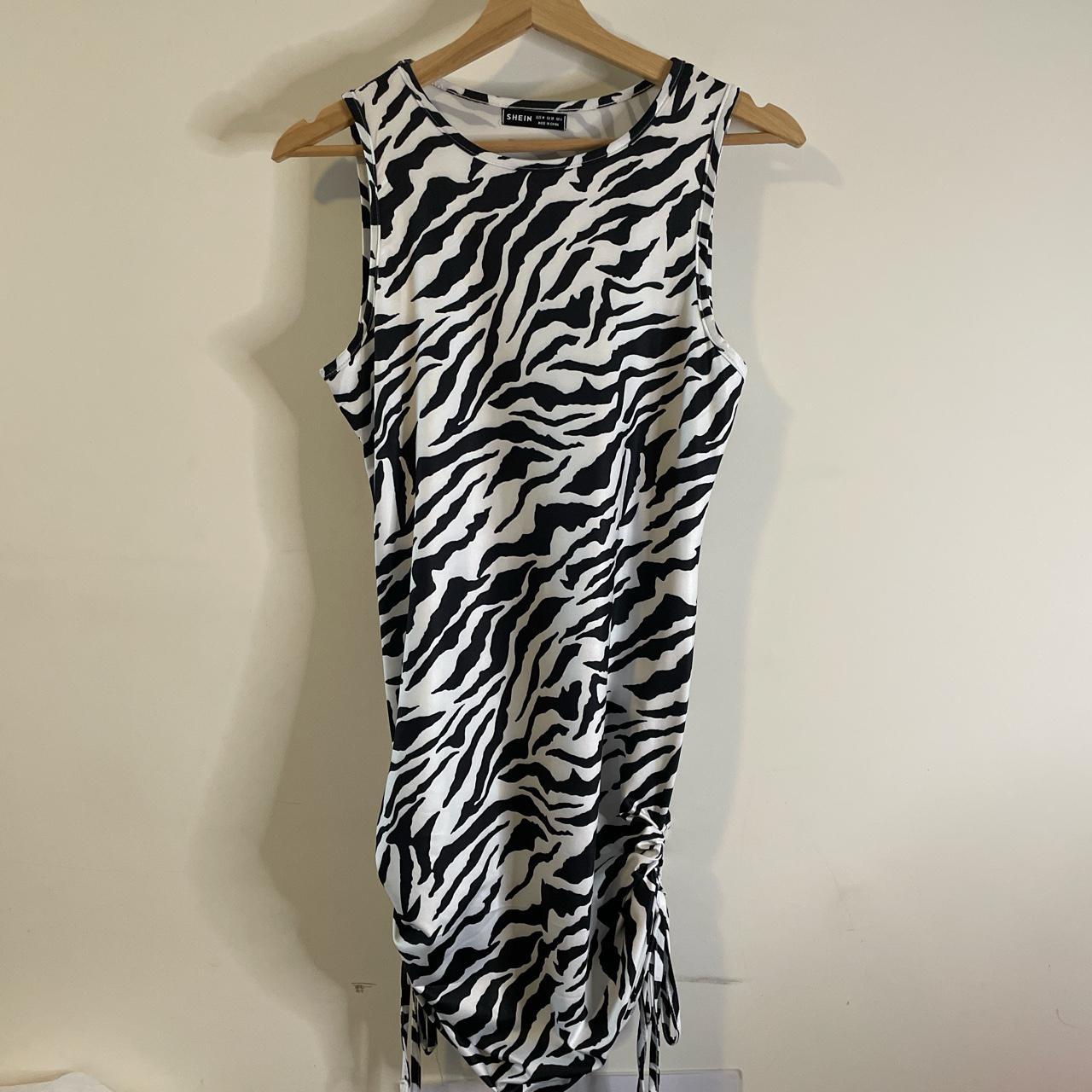 SHEIN zebra print bodycon mini dress with adjustable... - Depop