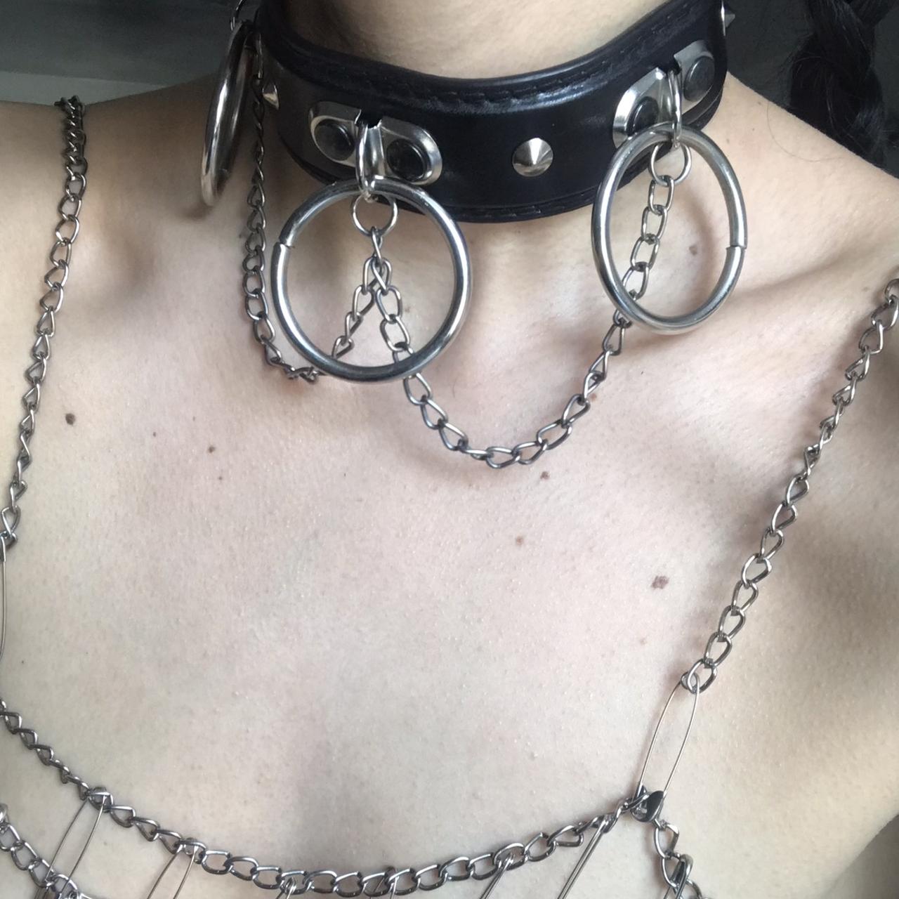 Black Leather Silver Metal Chain Leather Chocker 🦋🖤 - Depop