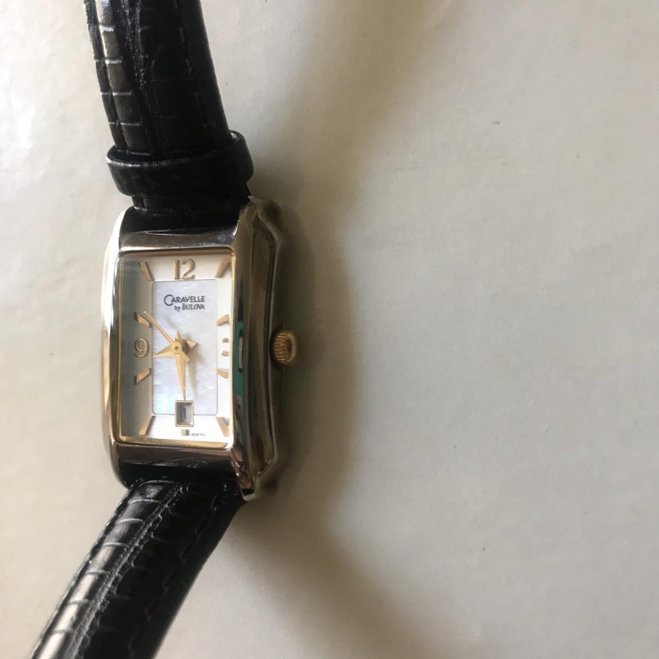 CARAVELLE BY BULOVA BLACK LEATHER WATCH WITH GOLD... Depop
