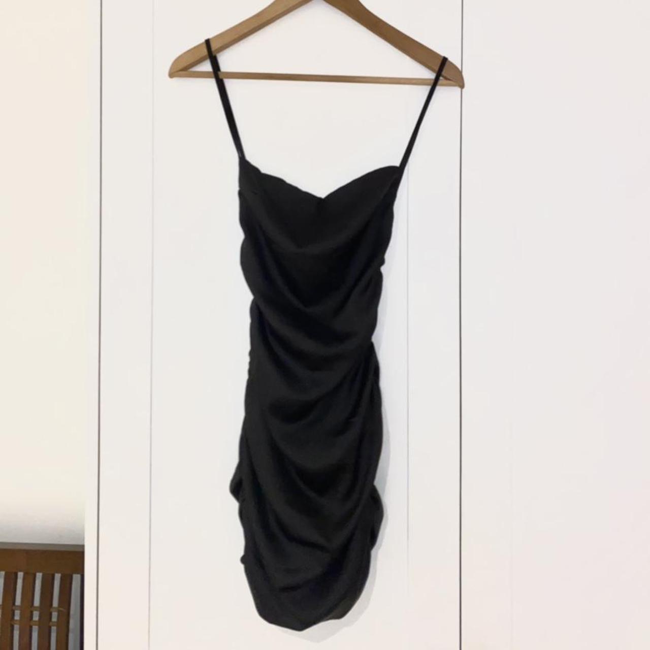 sweetener backless ruched satin mini dress in black